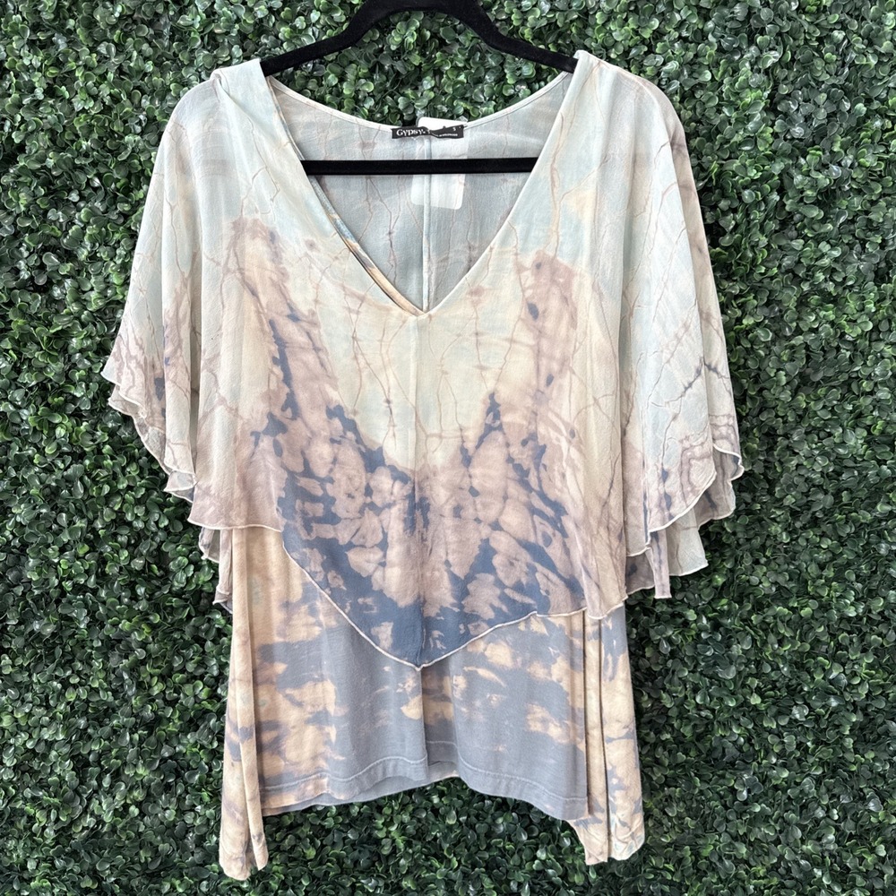 Women's Silk Overlay Tie Dye Blouse Gypsy Size S